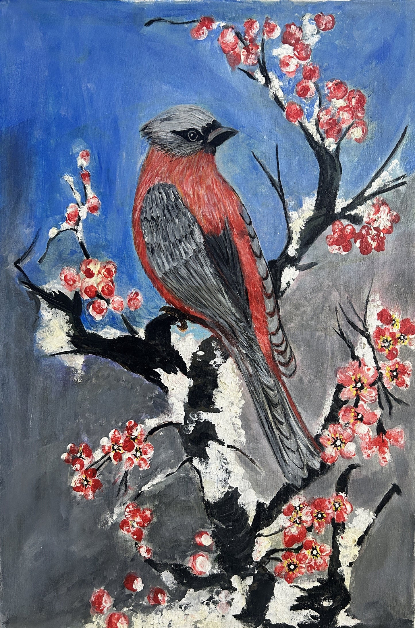 Colorful Bird on Branch Poly Canvas