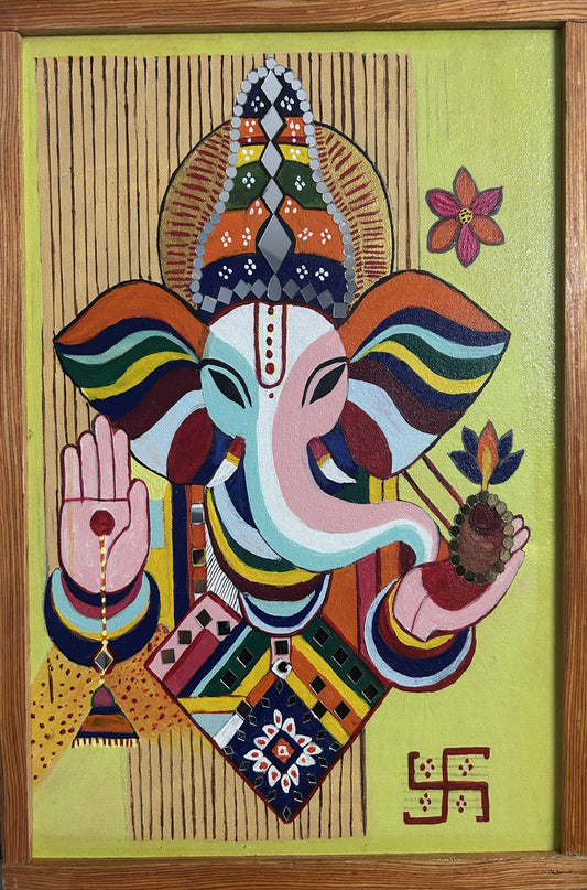 Blessing Ganesha canvas hand painting (Imaginary Art)