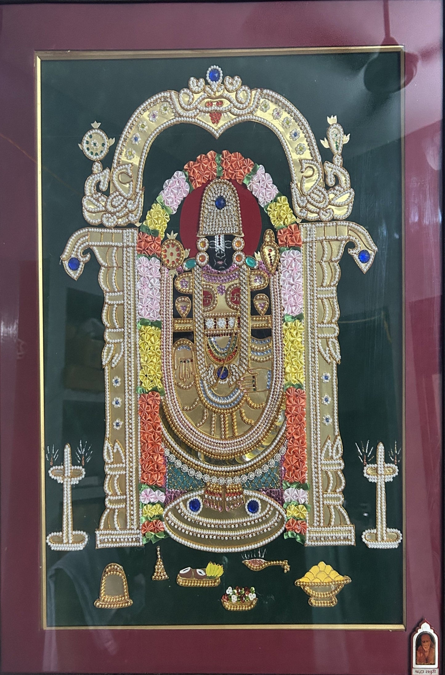 handmade lord tirupati balaji with stone and pearl works