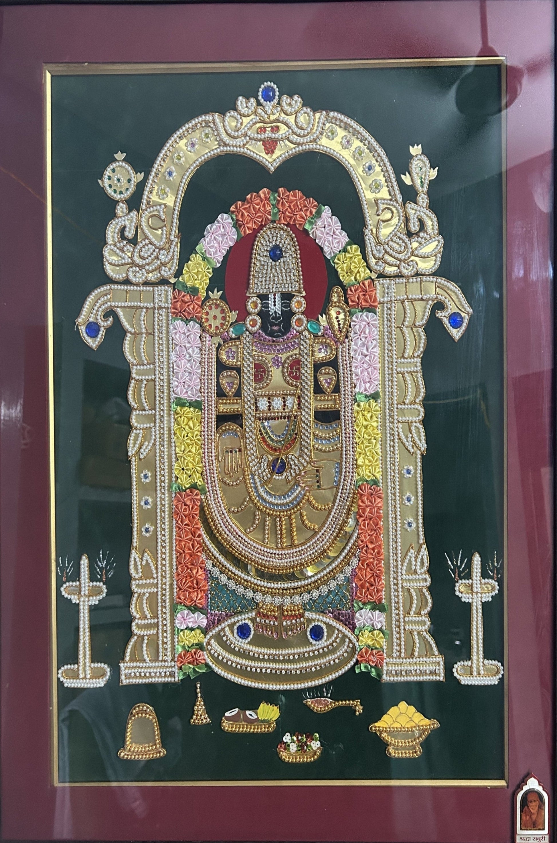handmade lord tirupati balaji with stone and pearl works